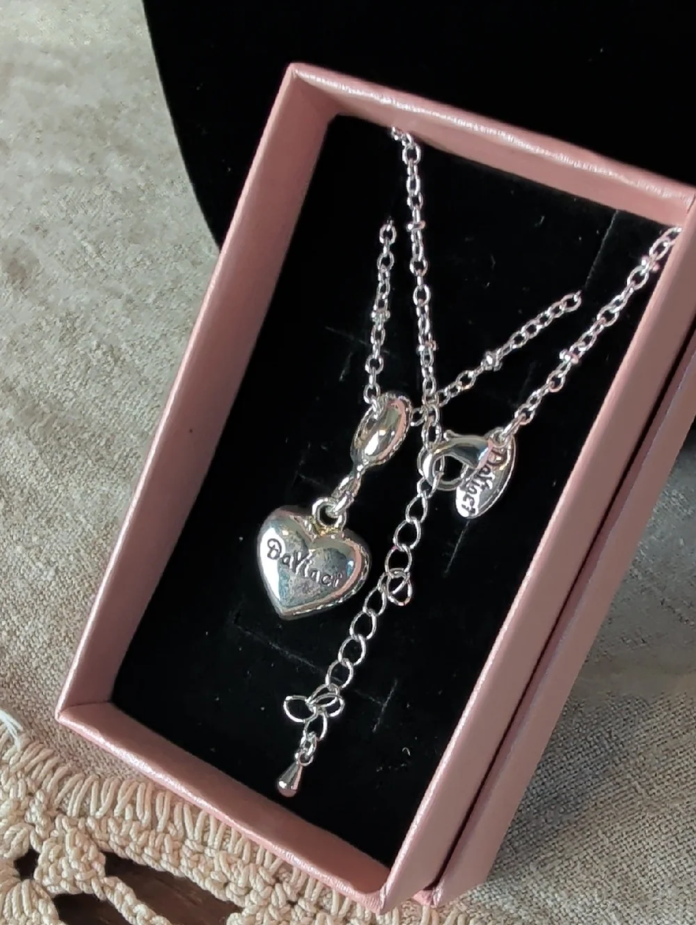 DaVinci Blue Rhinestone Heart Pendant Necklace | Y2K Silver Tone Charm Necklace